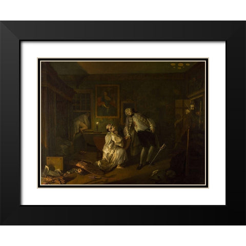 Marriage A la Mode 5 The Bagnio Black Modern Wood Framed Art Print with Double Matting by Hogarth, William