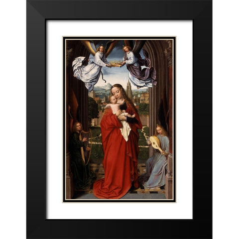 Virgin and Child with Four Angels Black Modern Wood Framed Art Print with Double Matting by David, Gerard