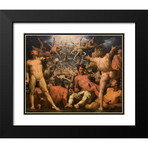 The Fall of the Titans Black Modern Wood Framed Art Print with Double Matting by van Haarlem, Cornelis