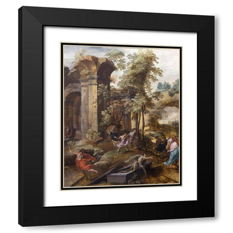 The Miracle at the Grave ofÂ Elisha Black Modern Wood Framed Art Print with Double Matting by Nagel, Jan