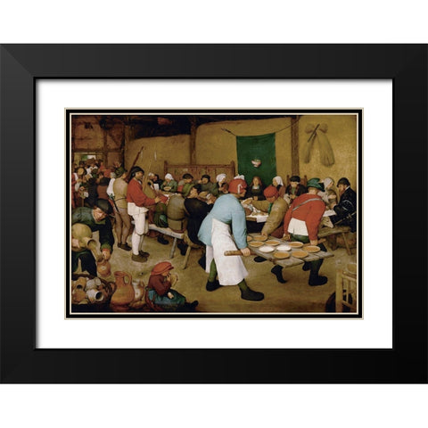 The Peasant Wedding Black Modern Wood Framed Art Print with Double Matting by Bruegel the Elder, Pieter