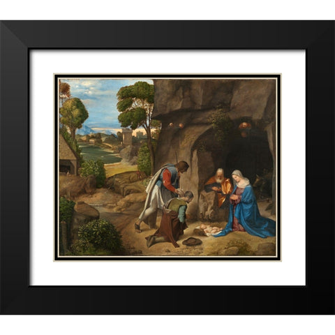 Adoration of the Shepherds Black Modern Wood Framed Art Print with Double Matting by Giorgione