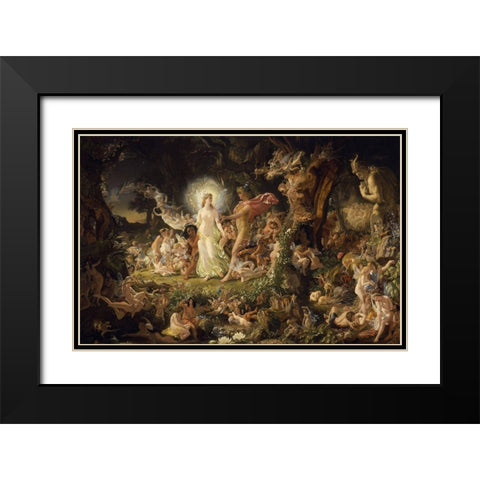 The Quarrel of Oberon and Titania Black Modern Wood Framed Art Print with Double Matting by Paton, Joseph Noel