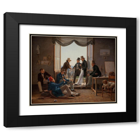A Group of Danish Artists in Rome Black Modern Wood Framed Art Print with Double Matting by Hansen, Constantin