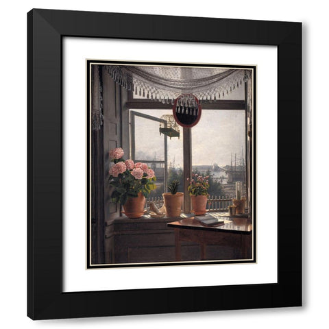 View from the Artists Window Black Modern Wood Framed Art Print with Double Matting by Rorbye, Martinus