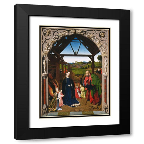 Nativity Black Modern Wood Framed Art Print with Double Matting by Christus, Petrus