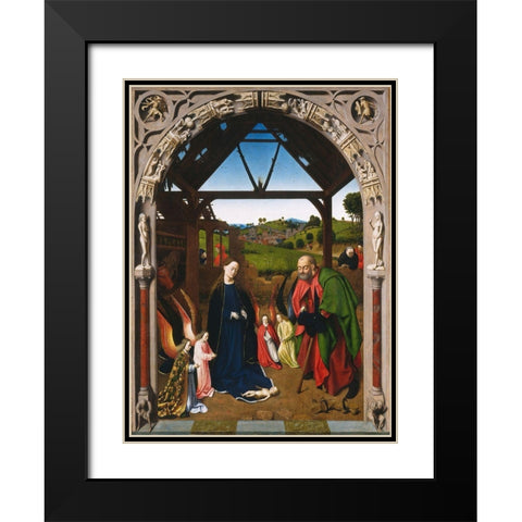 Nativity Black Modern Wood Framed Art Print with Double Matting by Christus, Petrus