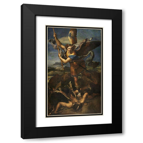 St. Michael Vanquishing Satan Black Modern Wood Framed Art Print with Double Matting by Raphael