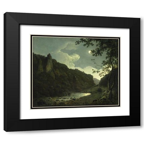 Dovedale by Moonlight Black Modern Wood Framed Art Print with Double Matting by Wright, Joseph