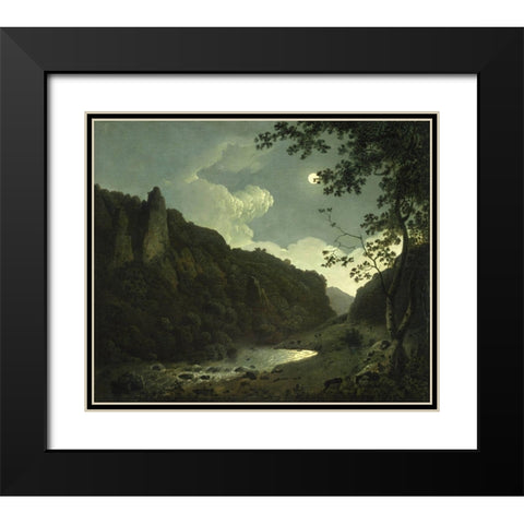Dovedale by Moonlight Black Modern Wood Framed Art Print with Double Matting by Wright, Joseph
