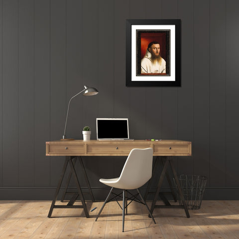 Portrait of a Carthusian Black Modern Wood Framed Art Print with Double Matting by Christus, Petrus