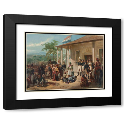 The Submission of Prince Dipo Negoro to General De Kock Black Modern Wood Framed Art Print with Double Matting by Pieneman, Nicolaas