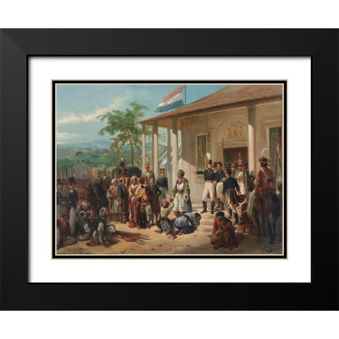 The Submission of Prince Dipo Negoro to General De Kock Black Modern Wood Framed Art Print with Double Matting by Pieneman, Nicolaas