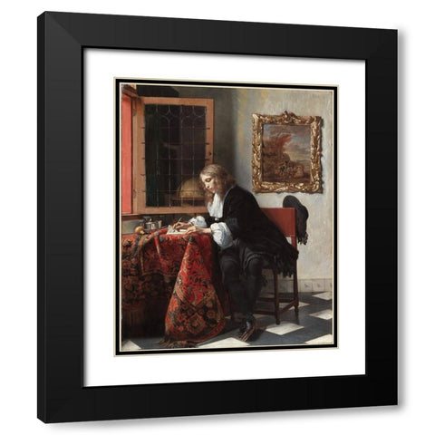 Man Writing a Letter Black Modern Wood Framed Art Print with Double Matting by Metsu, Gabriel
