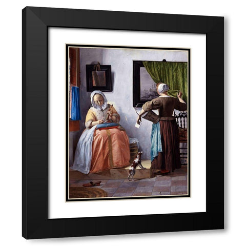 Woman Reading a Letter Black Modern Wood Framed Art Print with Double Matting by Metsu, Gabriel