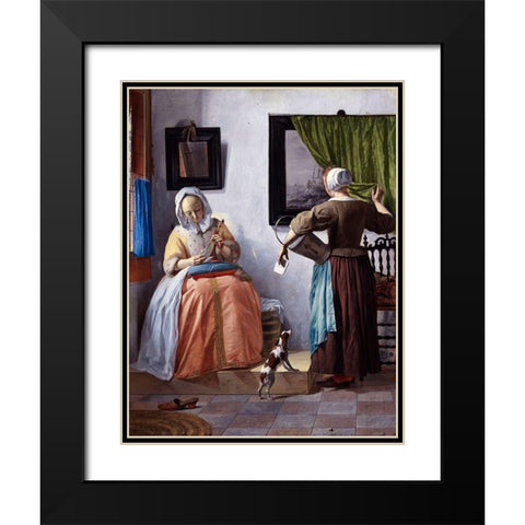 Woman Reading a Letter Black Modern Wood Framed Art Print with Double Matting by Metsu, Gabriel