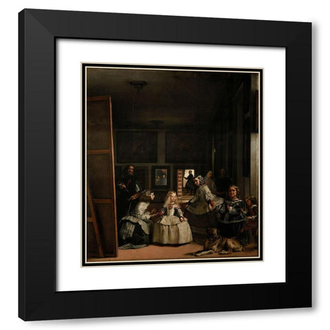 Las Meninas Black Modern Wood Framed Art Print with Double Matting by Valazquez, Diego