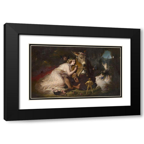 Scene from A Midsummer Nights Dream Black Modern Wood Framed Art Print with Double Matting by Landseer, Edwin