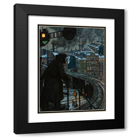 City of Workers Black Modern Wood Framed Art Print with Double Matting by Baluschek, Hans