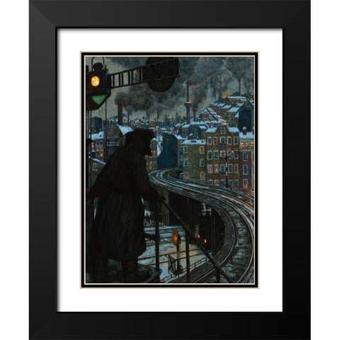 City of Workers Black Modern Wood Framed Art Print with Double Matting by Baluschek, Hans
