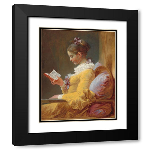 A Young Girl Reading Black Modern Wood Framed Art Print with Double Matting by Fragonard, Jean-Honore