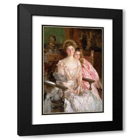 Mrs. Fiske Warren Gretchen Osgood and Her Daughter Rachel Black Modern Wood Framed Art Print with Double Matting by Sargent, John Singer