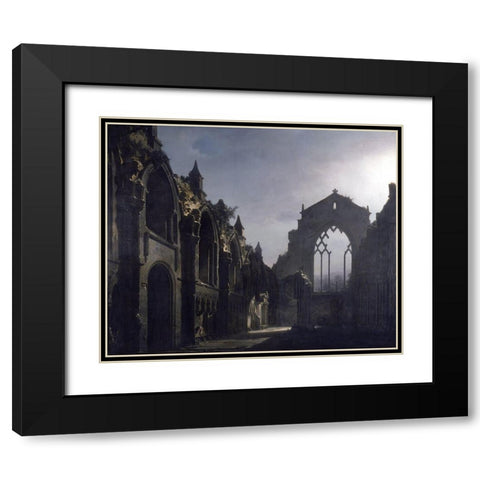 The Ruins of Holyrood Chapel Black Modern Wood Framed Art Print with Double Matting by Daguerre, Louis