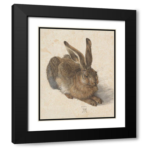 Young Hare Black Modern Wood Framed Art Print with Double Matting by Durer, Albrecht