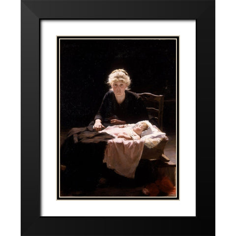 Fantine Black Modern Wood Framed Art Print with Double Matting by Hall, Margaret Bernadine