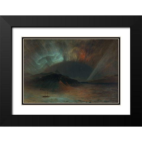 Aurora Borealis Black Modern Wood Framed Art Print with Double Matting by Church, Frederic Edwin