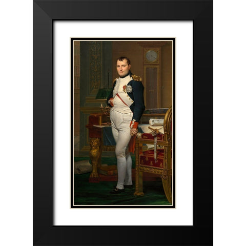 The Emperor Napoleon in His Study at the Tuileries Black Modern Wood Framed Art Print with Double Matting by David, Jacques-Louis