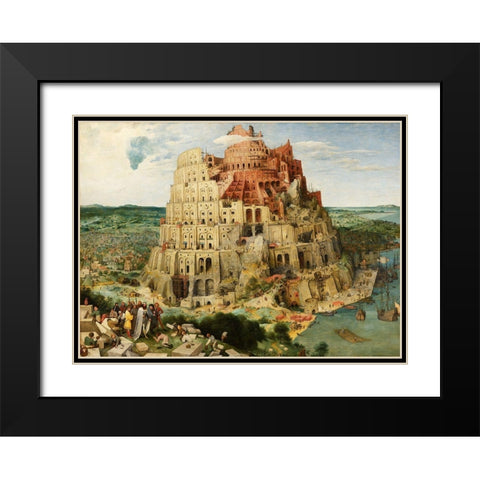 The Tower of Babel Black Modern Wood Framed Art Print with Double Matting by Bruegel the Elder, Pieter