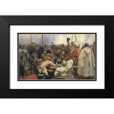 Reply of the Zaporozhian Cossacks Black Modern Wood Framed Art Print with Double Matting by Repin, Ilya