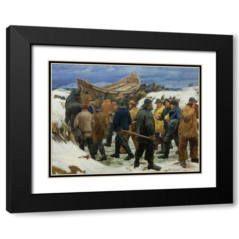 The lifeboat is driven through the dunes Black Modern Wood Framed Art Print with Double Matting by Ancher, Michael