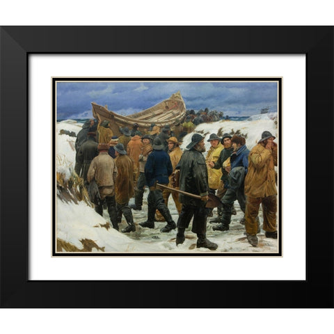 The lifeboat is driven through the dunes Black Modern Wood Framed Art Print with Double Matting by Ancher, Michael