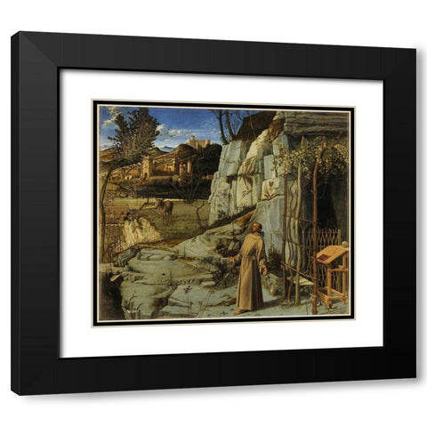 St. Francis in Ecstasy Black Modern Wood Framed Art Print with Double Matting by Bellini, Giovanni