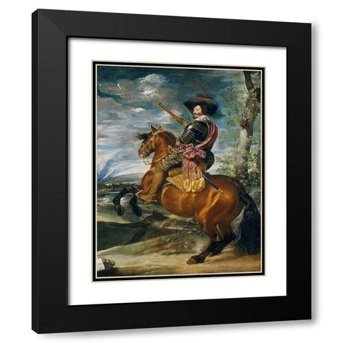 Equestrian Portrait of the Count-Duke of Olivares Black Modern Wood Framed Art Print with Double Matting by Valazquez, Diego