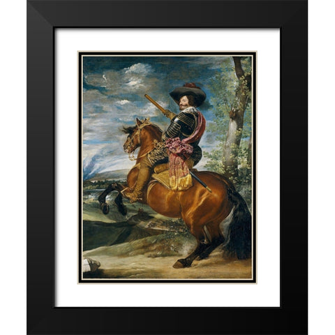 Equestrian Portrait of the Count-Duke of Olivares Black Modern Wood Framed Art Print with Double Matting by Valazquez, Diego