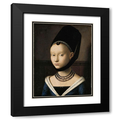 Portrait of a Young Girl Black Modern Wood Framed Art Print with Double Matting by Christus, Petrus