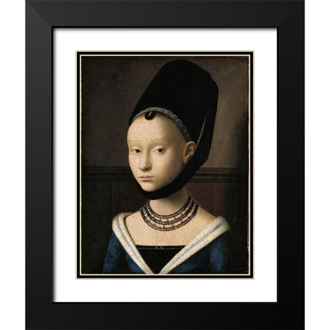 Portrait of a Young Girl Black Modern Wood Framed Art Print with Double Matting by Christus, Petrus