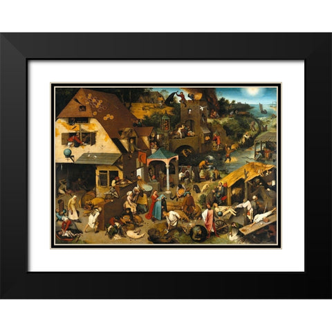 Netherlandish Proverbs Black Modern Wood Framed Art Print with Double Matting by Bruegel the Elder, Pieter