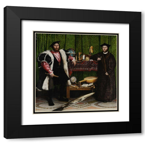 The Ambassadors Black Modern Wood Framed Art Print with Double Matting by Holbein the Younger, Hans