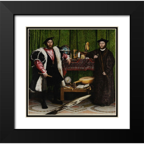 The Ambassadors Black Modern Wood Framed Art Print with Double Matting by Holbein the Younger, Hans