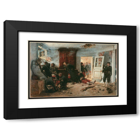 The Last Cartridges Black Modern Wood Framed Art Print with Double Matting by de Neuville,Â Alphonse-Marie-Adolphe