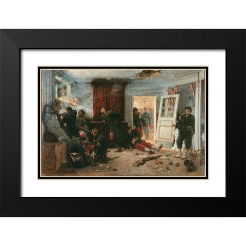 The Last Cartridges Black Modern Wood Framed Art Print with Double Matting by de Neuville,Â Alphonse-Marie-Adolphe