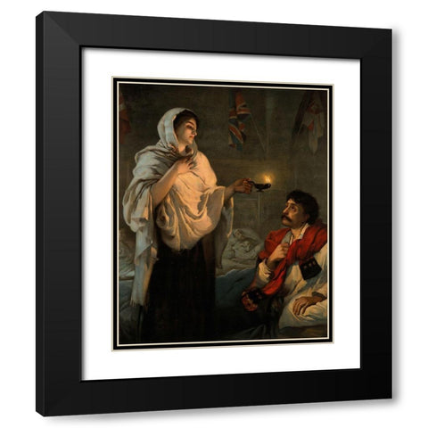 The Lady with the Lamp, Florence Nightingale Black Modern Wood Framed Art Print with Double Matting by Rae, Henrietta