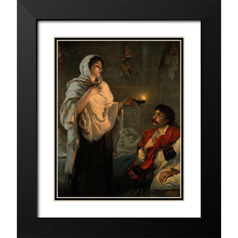 The Lady with the Lamp, Florence Nightingale Black Modern Wood Framed Art Print with Double Matting by Rae, Henrietta