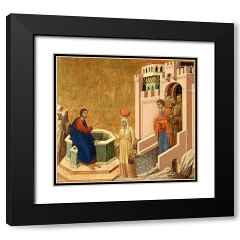 Christ and the Samaritan Woman Black Modern Wood Framed Art Print with Double Matting by di Buoninsegna, Duccio