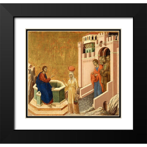 Christ and the Samaritan Woman Black Modern Wood Framed Art Print with Double Matting by di Buoninsegna, Duccio