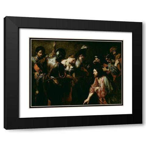 Christ and the Adulteress Black Modern Wood Framed Art Print with Double Matting by de Boulogne, Valentin